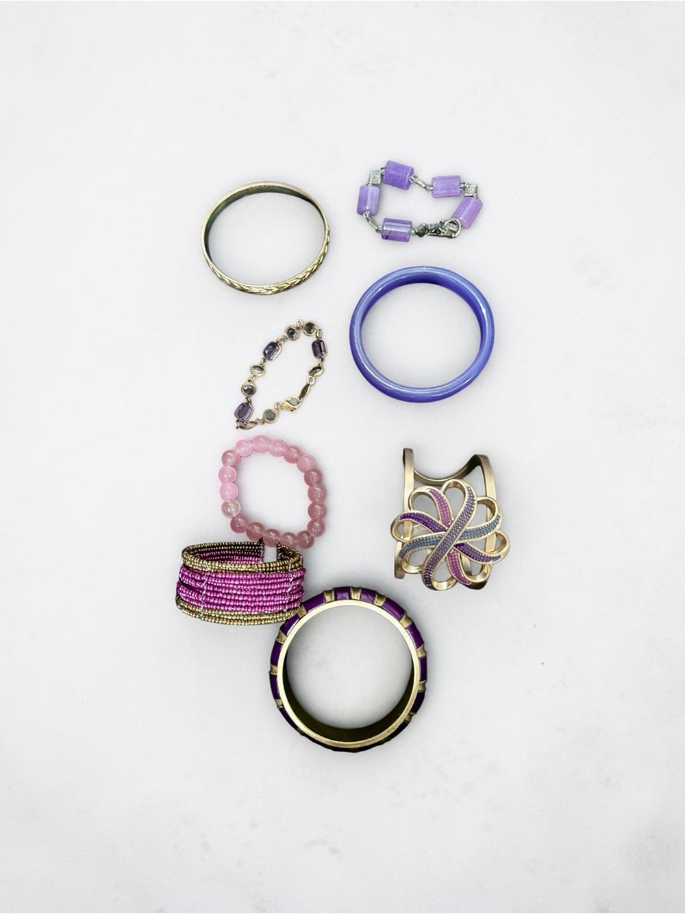 Vintage Boho Purple Gold Bracelet Lot Stack Cuffed Beaded Enamel Bangle Set 8pc - Picture 7 of 8